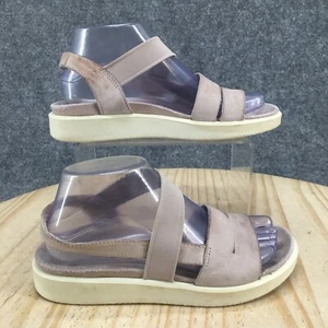 Ecco Sandals Womens 37 Strappy Flats Slingback Taupe Leather Comfort Open Toe - Picture 1 of 16