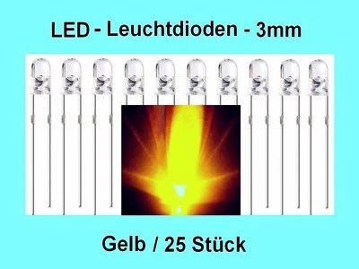 LED - 3mm Gelb 5000mcd Ultra Lampe Extreme Helle / 25 Stück Neu - Bild 1 von 4