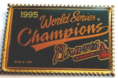 BRAVES PIN RARE VINTAGE 1995 World Series Atlanta Braves Champions Stamp Sty Pin - Image 1 of 3