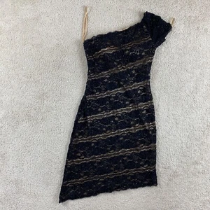 Terani Couture Dress Womens 2 Black Gold Lined Asymmetrical Lacy Beaded Short - Picture 1 of 14