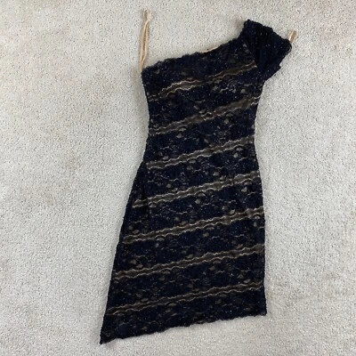 Платье женское Terani Couture 2 черное с золотой подкладкой асимметричное кружевное с бисером короткое - Изображение 1 из 4