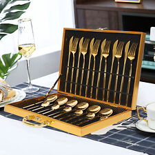 Luckyermore 24 Pcs Flatware Stainless Steel Cutlery Set Gold Knife Fork Spoon
