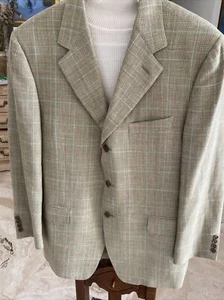 Canali  Saks Fifth Ave Wool, Silk & Linen  Sport Coat Jacket SZ 50 Check Lined - Picture 1 of 9