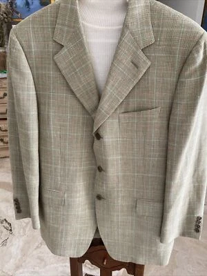 Canali  Saks Fifth Ave Wool, Silk & Linen  Sport Coat Jacket SZ 50 Check Lined - Image 1 of 4