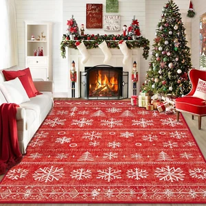 6X9 Christmas Area Rug Soft Washable Non Slip Indoor Kitchen Dining Room - Picture 1 of 12