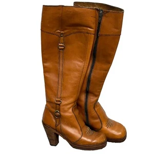 Vtg 70s Boots The Wild Pair Brazil Brown Knee High Leather Festival Size 5-5.5 - Picture 1 of 23