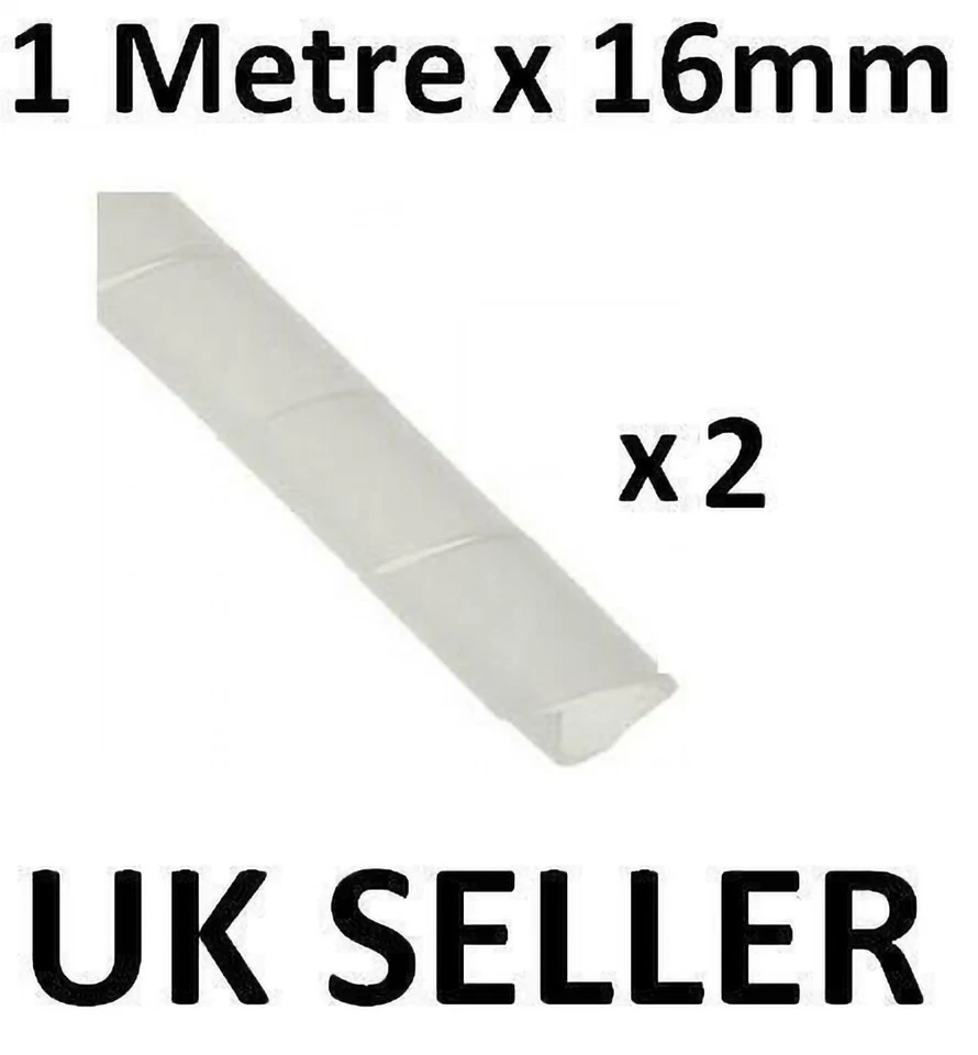 2x SPIRAL BINDING WHITE CABLE TIDY WRAP 16MM X 1M NEW - Image 1 of 1