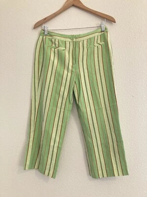 Pantalones Cortos Larry Levine Verde Naranja Rayas Mezcla de Lino Talla 6 Petite Retro Foto 1 de 4