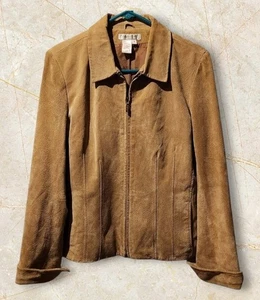 COLDWATER CREEK Womens Suede Leather Jacket Fitted Double Zipper Cuffs Excellent - Afbeelding 1 van 4