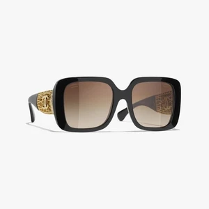 Gafas de sol cuadradas CHANEL CH5532 acetato negro, lentes polarizadas degradadas marrones - Imagen 1 de 5