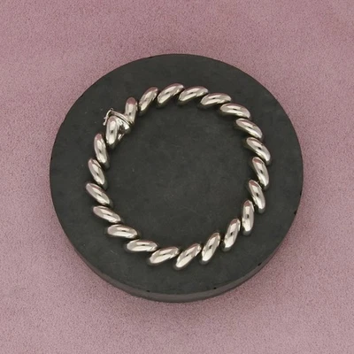 sterling silver italian made san marco macaroni link bracelet size 7.5in - Image 1 of 3