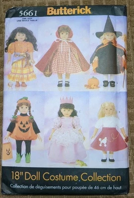 Butterick 5661 18" Doll Halloween Costume Witch Pumpkin Sewing Pattern UNCUT - Image 1 of 4