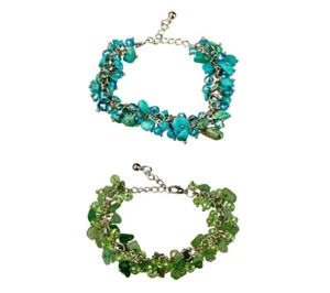 Armkette Armband Aventurin oder Jade grün türkis weiß Glas Perlen Schmuck Ibiza - Bild 1 von 4