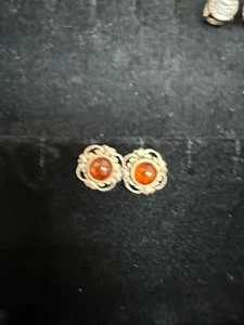 Vintage Womens Fashion 925 Sterling Silver Amber Gemstone Stud Earrings 4174 - Picture 1 of 5