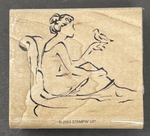 Damen Dame gesichtslos Porträt Halter Vogelstuhl dramatische Skizze Holz Gummistempel - Bild 1 von 3