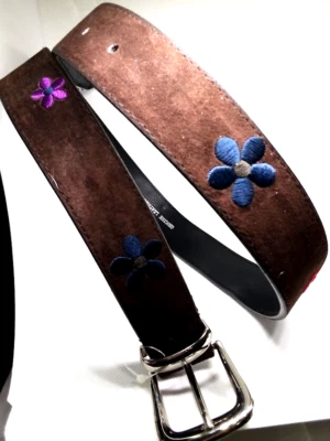Cinturón Gamuza Cuero Marrón Floral Bordado Hippie Boho Mujer’s Talla X/L NUEVO Foto 1 de 4