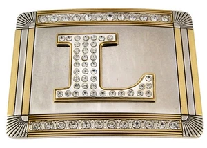 Initial L Letter l Monogram Western Cowboy Men Women Iced Gold Metal Belt Buckle - Picture 1 of 5