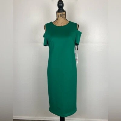 Платье-футляр женское Calvin Klein для подводного плавания с открытыми плечами размер 10 зеленое эластичное новое с ценниками - Изображение 1 из 4