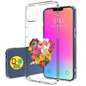 Funda delgada para Apple iPhone 14, estampado de corazón de flores, pantalla de vidrio incluida, EE. UU. - Imagen 1 de 8