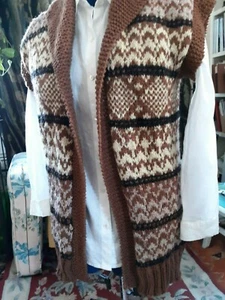 NEW autumnmind Hand knit sweater VEST Sze M/L Wool Fair Isle Brown - Picture 1 of 4