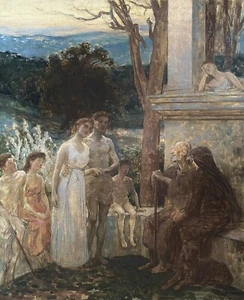 Antique 19th Century Pre-Raphaelite Style Oil Painting The Three Ages or Wedding - Picture 1 of 17