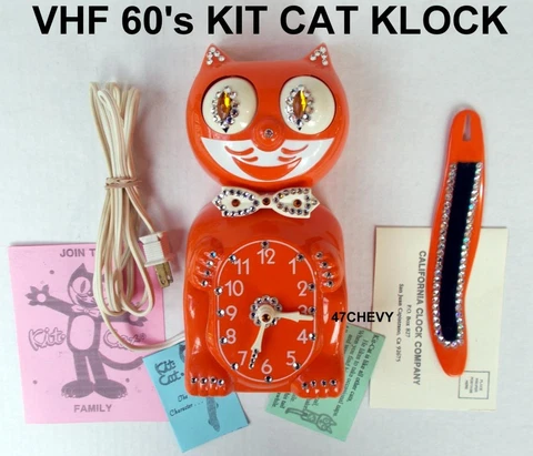 VINTAGE 60/70's ELECTRIC KIT CAT KLOCK-KAT CLOCK-ORIGINAL MOTOR REBUILT- WORKS Cover