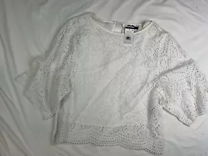 Camicia nuova con etichette Lauren Ralph Lauren piccola bianca foderata occhielli pizzo manica 3/4 A021124 - Foto 1 di 6