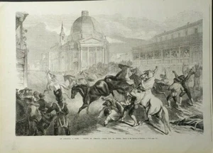 Stampa antica Carnevale Roma Cavalli Via del Corso Xilografia 1867 - Foto 1 di 3