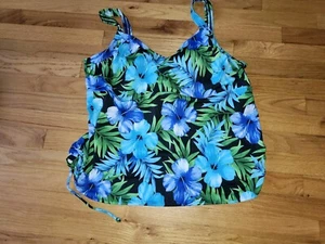NEW w/Tags Swimsuits For All Aquabelle Tankini Top Sz 26 Blue Hibiscus BEAUTIFUL - Picture 1 of 1