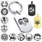 Stainless Steel Zodiac Astrology Horoscope Star Sign Dog Tag Keychain Ring