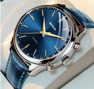 Wokai Gents blue casual Quartz watch. blue dial.. Blue textured leather strap. - Picture 1 of 5