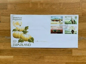 SWAZILAND 1983 FDC WORLD FOOD PROGRAMME MAIZE RICE CROPS CATTLE TRACTOR - Picture 1 of 2