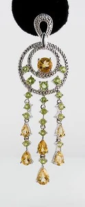 Vintage Chandelier Earrings 10 CTW Genuine Citrine Peridot Rhodium Over 925 SS - Picture 1 of 2