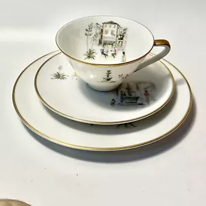 Hutschenreuther Selb LHS Baviera Alemania taza de té y platillo escena callejera italiana - Imagen 1 de 10