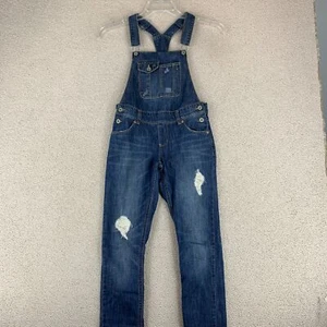 Levi Strauss & Co. Denim Bib Overall Youth Girls 12 Reg Blue Straight Distressed - Picture 1 of 10