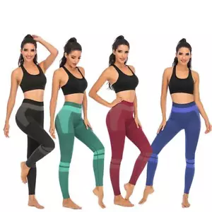 Women Full Length High Waist Shaping Pants Stitching Yoga Fitness Shrink Legging - Picture 1 of 16