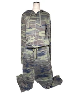 Z Supply Camo Jogger Pant & Hoodie Loungewear 2 Pc Set Women Medium Athleisure - Picture 1 of 11