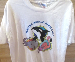 Vintage Marine World Afrika USA Delfin Elefant Flamingo Einzelnaht T-Shirt Gr. L - Bild 1 von 11