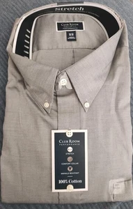 New Men's Club Room Dress Shirt Sz 18.5 34/35 Reg Fit Cotton Stretch Grey  - Picture 1 of 5