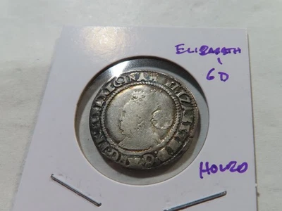 B112 Gran Bretaña Isabel I (1558-1603) plata martillada 6 peniques perforados Foto 1 de 2