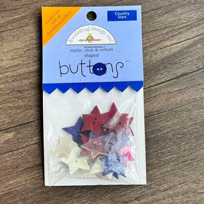 NEW Vintage Y2K Doodlebug Design Inc Country Stars Buttons Red White Blue 18 Pc - Image 1 of 4