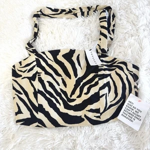 ASOS TopShop Womens Sz 10 Linen Blend Zebra Print Woven Crop Top NWT Square Neck - Picture 1 of 6