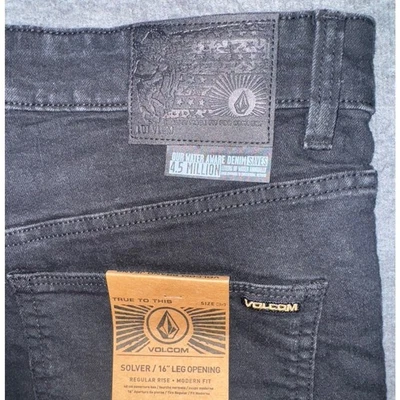 Volcom Mens Solver Modern Straight Stretch Denim Black Jeans Dark Wash 34x30 NEW - Image 1 of 4