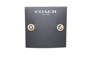 Coach Signature C Gold-Tone Crystal & Pearl Circle Stud Earrings – New on Card - Picture 1 of 15