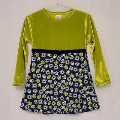 Vestido de Colección Buster Marrón Niñas Azul Floral y Verde Terciopelo Corpiño Talla 3T Y2K Años 90  Foto 1 de 4