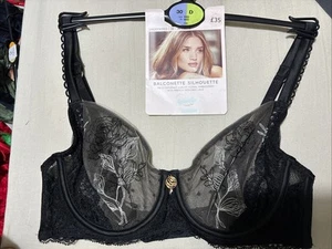 Sujetador M&S ROSIE AUTÓGRAFO LUJO BORDADO SUIZO con aros BALCÓN MEZCLA NEGRA 30D - Imagen 1 de 11