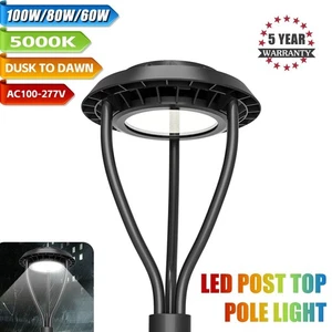 LED Post Top Light Photocell 100W/80W/60W Adjustable Outdoor Pole Light Fixture - Picture 1 of 7