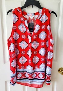 Crown & Ivy Blouse Womens Large Red Icon Peasant Sleeveless Beach Nautical New - Picture 1 of 9