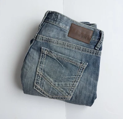 Jean BKE Hebilla Para Hombres Carter Bootcut 34x33 Elastizado Vaquero Envejecido Puntada Gruesa Foto 1 de 4