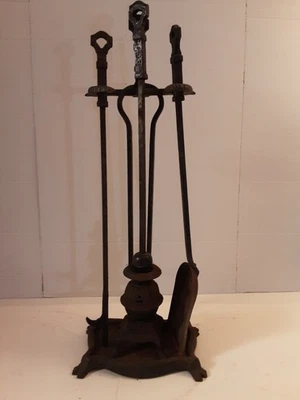 Antique Peerless 902 Cast And Brass Fireplace Tool Set 5 Pieces  - Image 1 of 4